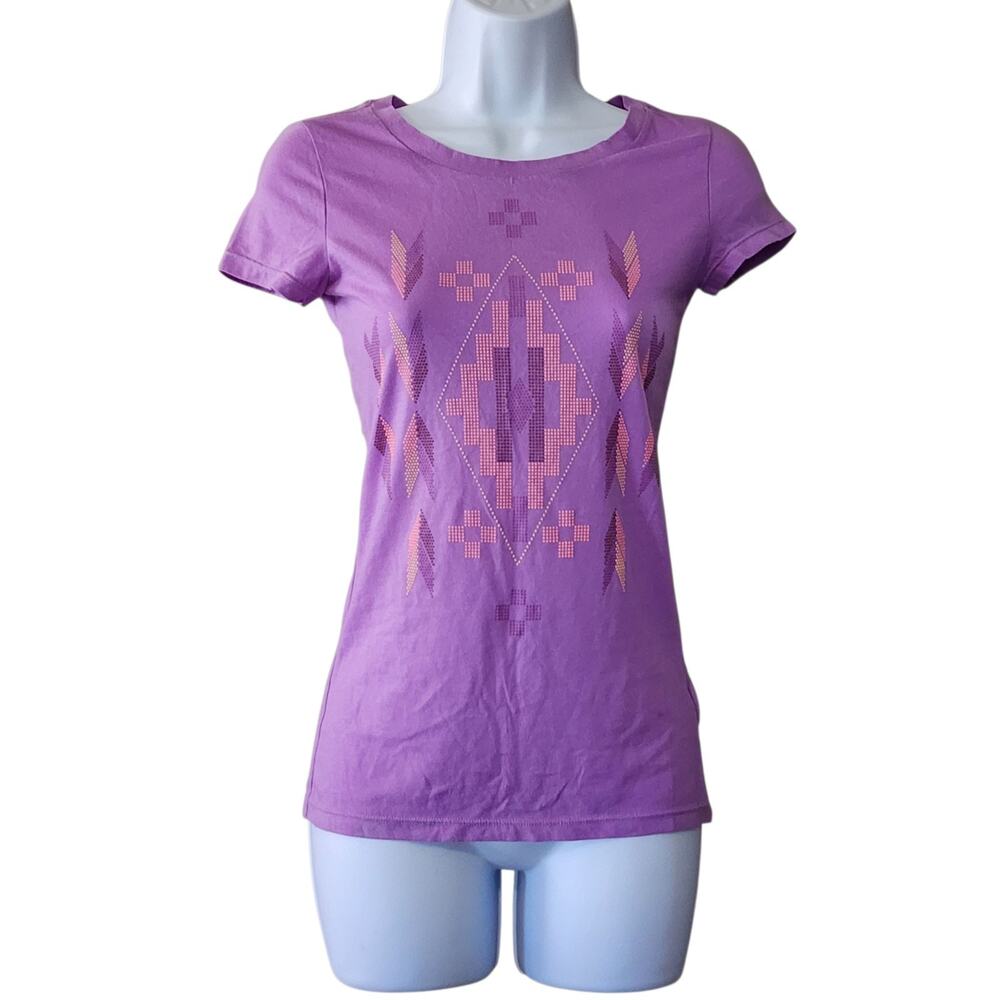 American Eagle Womens Graphic Tee Size XS Purple Short Sleeve Arrow Print Top